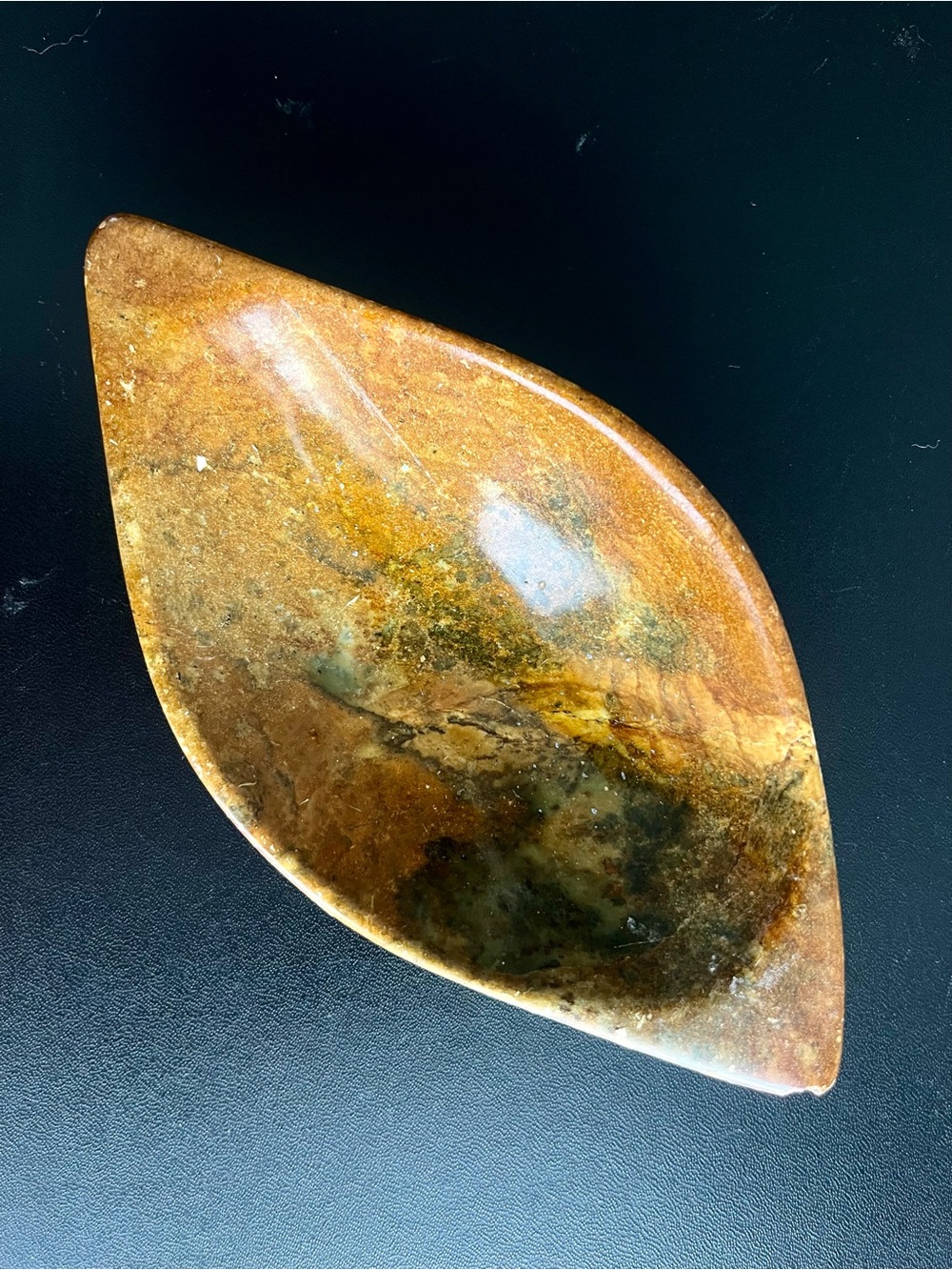 Hand Made Polychome Jasper Marquis Shaped Bowl Brazil